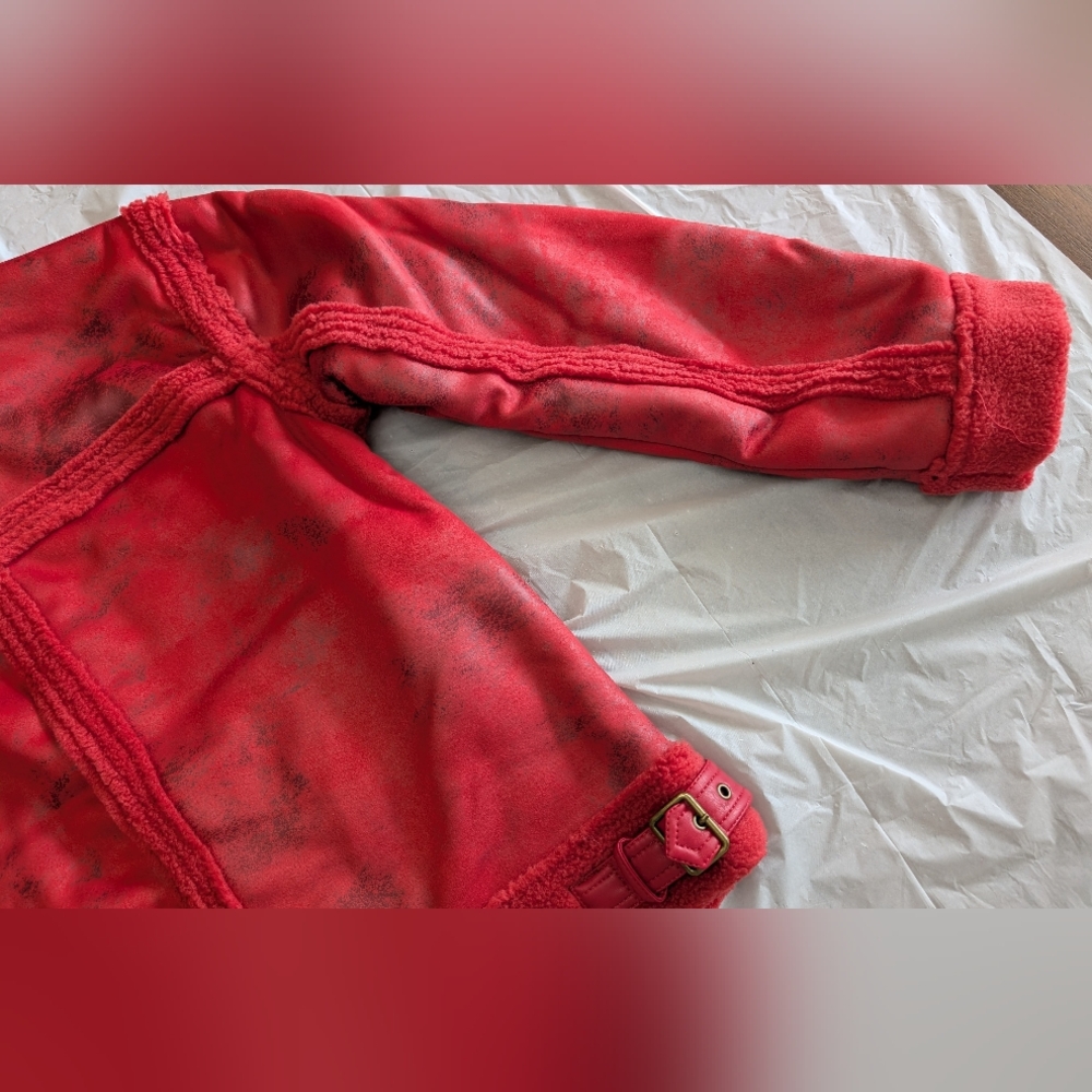 G by Giuliana Black Label Faux Suede and Shearling Zip-Front Coat Scarlet Red M - Picture 11 of 16